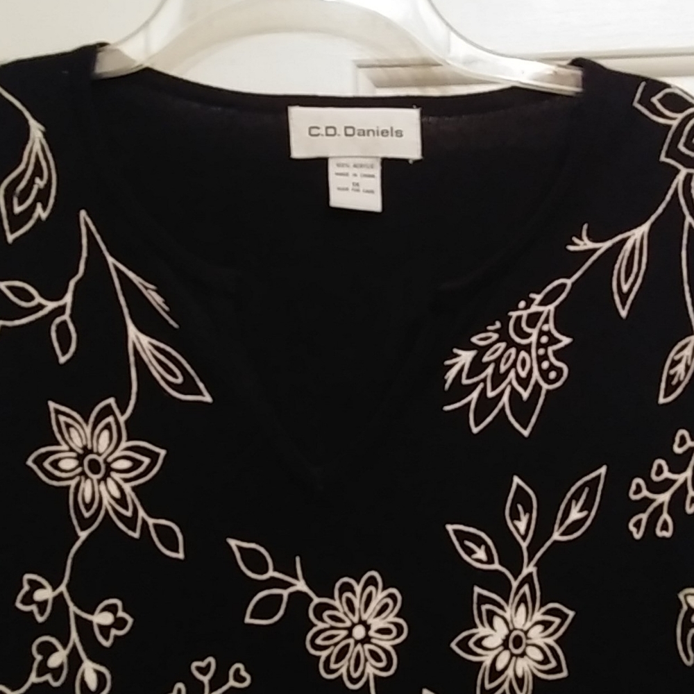 Black Flower Print Sweater